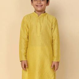KISAH Kids Yellow Embroidered Full Sleeves Kurta-image-20
