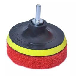 BuffKing 4 Inch Power Scrub Medium Density Red 4pcs with Backing Pad and Drill Connector Adapter-image-22