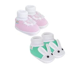 Neska Moda 3 To 12 Months Cotton Baby Booty 2 Pair Combo Skin Friendly Butterfly Rabbit Booties (Toe to Heel Length - 12 cm, Baby Pink, Mint)-91