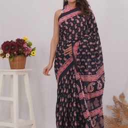 Shivanya Handicrafts Floral Pure Cotton Block Print Saree-image-97
