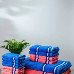 Nautica Vintage Crew Stripe Royal Blue & Coral Cotton 500 GSM Zero Twist Towel Set - 14 Pcs-image-64