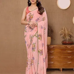 DIVASTRI Floral Embroidered Poly Georgette Ready to Wear Saree-picture-16