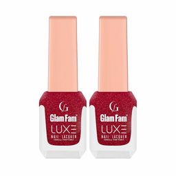 GlamFam Set Of 2 Glossy Finish Luxe Nail Lacquer - 12 ml Each - Metallic Maroon 26-8