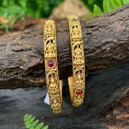 GRIIHAM Set Of 2 Gold Plated American Diamond Studded Laxmi Bangles-picture-9