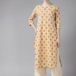 Amirah s Women Yellow Ethnic Motifs Printed Mirror Work Floral Kurta-picture-18