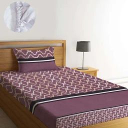 Klotthe Purple Cotton Blend 300 TC Single Elastic Bedsheet With 1 Pillow Cover-image-89
