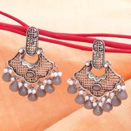 Karatcart Oxidized Grey Monalisa Stone & Pearl Studded Drop Earrings for Women-26