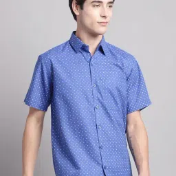 Jainish Royal Blue Regular Fit Printed Cotton Shirt-image-19