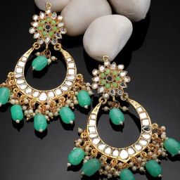 Karatcart Gold Plated Mirror and Light Green Tumble Studded Dangler Earrings for Women-35