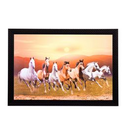eCraftIndia Multicoloured Running Brown Horses Matt Textured UV Framed Wall Painting-image-92
