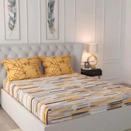 Urban Space Mustard & Grey Cotton 160 TC Double Bedsheet with 2 Pillow Covers-image-68