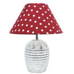 Homesake Cone Red Dot Red Wood Ribbed Basket Table Lamp with Fabric Lampshade image 3
