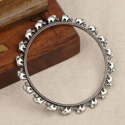 Fida Ethinic Siiver Plated Oxidised Elephant Bangle for Women-image-4