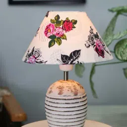 Homesake Cone Rose Multicolor Wood Ribbed Basket Table Lamp with Fabric Lampshade-2