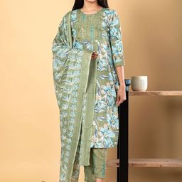 Readiprint Floral Printed Round Neck Straight Kurta With Palazzos & Dupatta-17