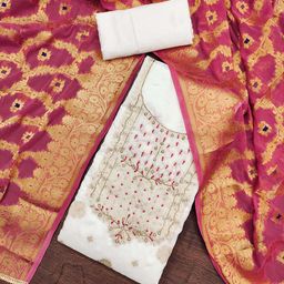 SHADOW & SAINING Floral Embellished Zari Work Semi-Stitched Dress Material-image-32
