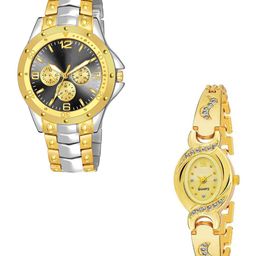 CSAMON Unisex Pack Of 2 Embellished Analogue Watch rosra Sliver gold black dial New AKS-image-14