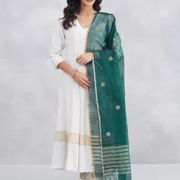 Fabindia Floral Woven Design Cotton Silk Dupatta With Zari-picture-18