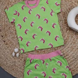 Nino Bambino Kids Green & Pink Cotton Printed T-Shirt Set-image-20