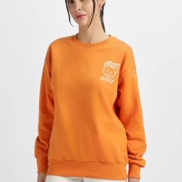 JUNEBERRY Orange Fleece Graphic Print Sweatshirt-image-88