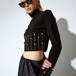 Koton Women Embroidered Turtle Neck Crop Pullover-picture-3