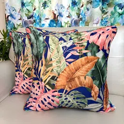 TARA- Sparkling Homes Blue & Green Set of 2 Floral Velvet Square Cushion Covers-28
