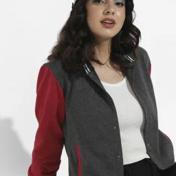Campus Sutra Grey & Red Cotton Color-Block Jacket-picture-0