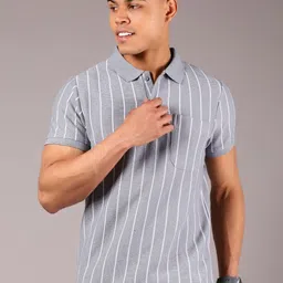 V-Mart Men Striped Polo Collar Pockets T-shirt-picture-47