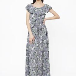 Deewa Grey Floral Print Gown-image-89