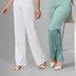 Kotty White & Green Solid High rise Trousers (Pack Of 2)-image-41