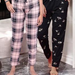 Kryptic Navy Blue & Peach Cotton Relaxed Fit Printed Lounge Pants - Pack of 2-image-110
