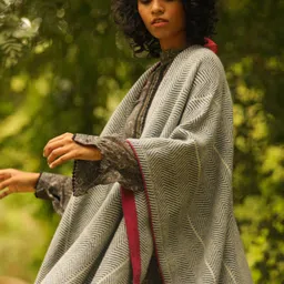 KHALEEJ Chevron Printed Woollen Longline Poncho image 2