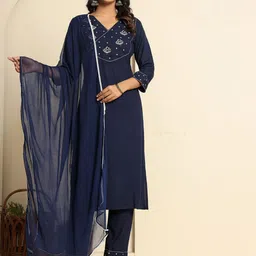 FLAMBOYANT Women Floral Embroidered Kurti with Trouser & Dupatta-picture-23