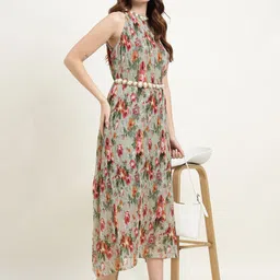 Ranng Women Floral Print Label Georgette Viscose Long Dress with Embelished-picture-2