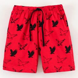 Grab It Knee Length Shorts Bird Print - Red-image-54