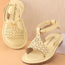 Babyoye Sandals Laser Cut Detailing Solid- Yellow-image-53