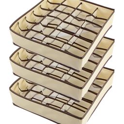 House of Quirk 3 Pack Closet Socks Organizer Drawer Divider with 24 Cell Collapsible Closet Cabinet Organizer  - Beige-image-101