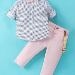 ToffyHouse 100% Cotton Full Sleeves Printed Shirt with Trouser Bow & Suspender - Light Peach-picture-8