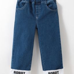 Kookie Kids Full Length Washed Denim Jeans with Robot Print - Blue-image-60