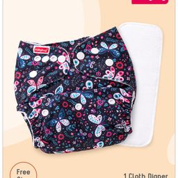 Babyhug Free Size Reusable Cloth Diaper with Smart Dry Insert Combo Butterfly Print- Navy Blue-1