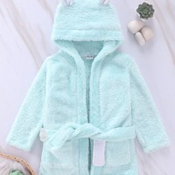 Babyhug Full Sleeves Velour Hooded Bathrobe - Aqua Blue-image-92