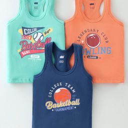 Simply Interlock Sleeveless Vests Text Print Pack of 3 - Green Orange & Blue-0