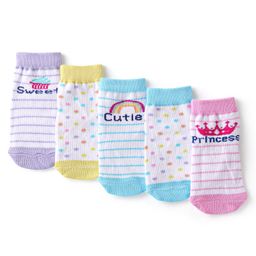 Cute Walk by Babyhug Anti Bacterial Ankle Length Striped & Polka Dot Design Socks Pack of 5 - Multicolour-image-67