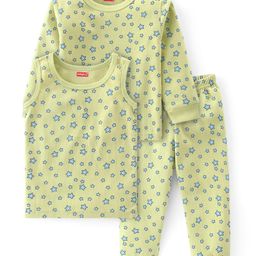 Babyhug Full Sleeve & Sleeveless Thermal Vests & Pant Set With Star Print - Green-image-77
