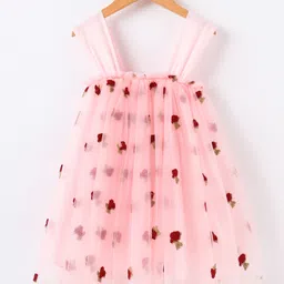 Kookie Kids Sleeveless Floral Embroidered Party Frock - Pink-picture-35