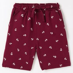 Taeko Looper Knit Above Knee Length Printed Shorts - Maroon-image-99