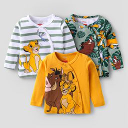 Babyhug Disney Interlock Knit Full Sleeves Jhablas with Lion King Graphics Pack of 3 - WhiteOlive & Yellow-image-54