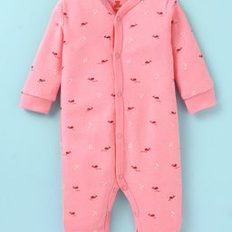 I Bears Interlock Knit Full Sleeves Rompers with Bear Print - Pink-image-96