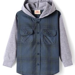 Rikidoos Full Sleeves Checked Hooded Shirt - Navy Blue-picture-29