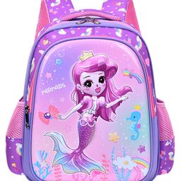 SYGA Kids, Lightweight Mermaid Cartoon School Backpack for Elementary School Student (Purple) - Height 15.7 inches-image-26